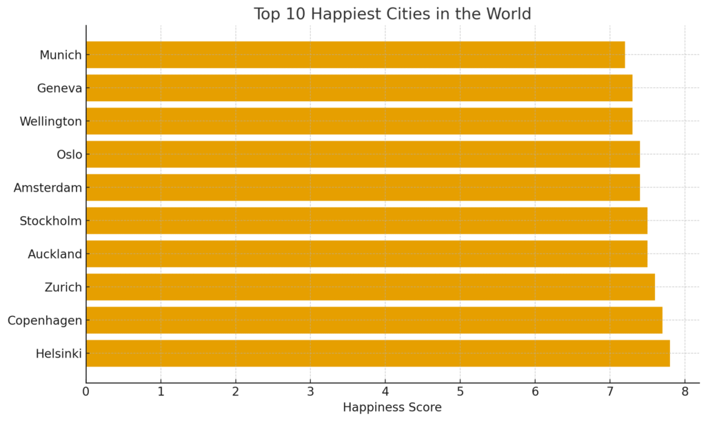 Top 10 Happiest Cities in the World Chart